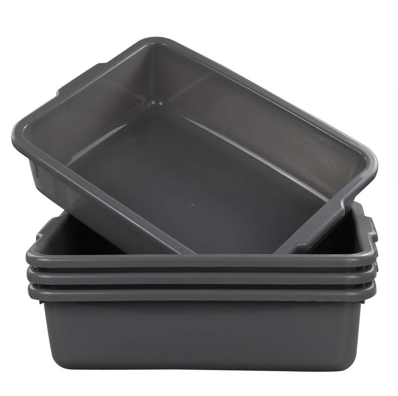 Eagrye 4-Pack Bus Tubs, Commercial Tote Box, Plastic Bus Box (13 L Capacity), Grey - Image 1